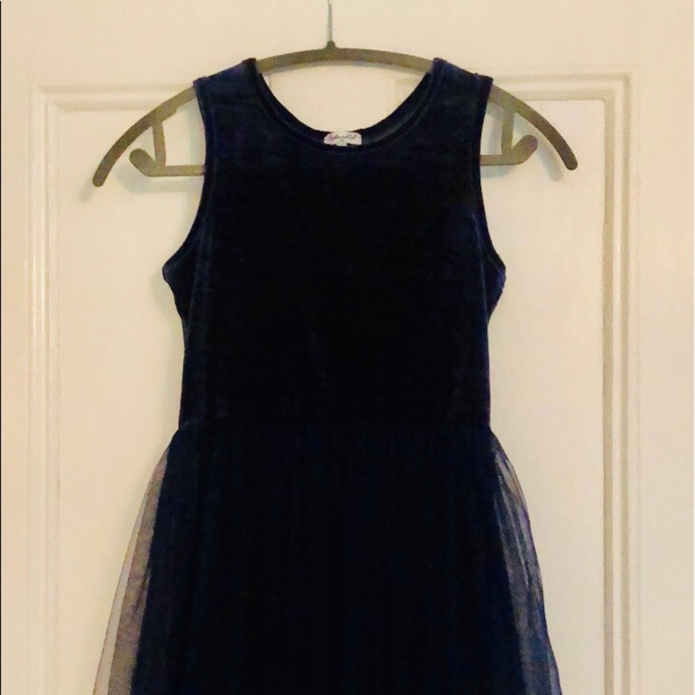 navy blue dress- velvet bodice - tuille bottom